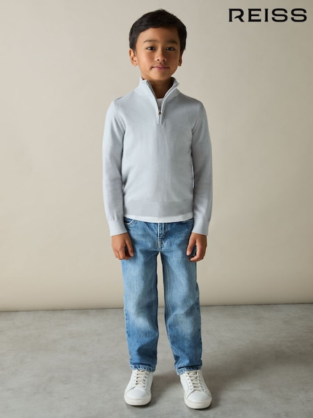 Iced Sininen - Reiss Blackhall Merinovilla Quarter Zip Neulepusero (AJ9006) | €54