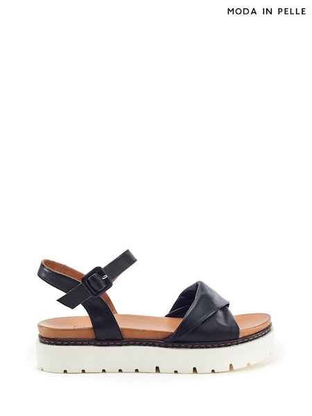 Black - Moda In Pelle Kiarra Leathe Buckle Strap Crossover Sandals