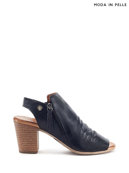 Black - Moda In Pelle Kaprise Leather Open Back Double Zip Sandals