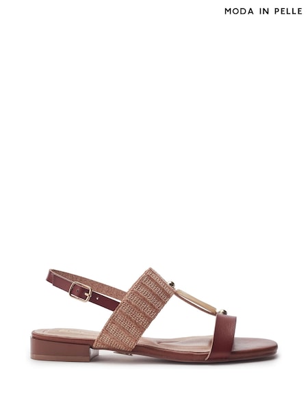 Brown - Moda In Pelle Lexia Flat Semi Precious Sandals