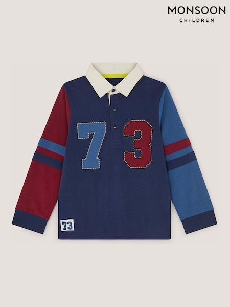 Blue - Monsoon 73 Applique Ls Polo Shirt