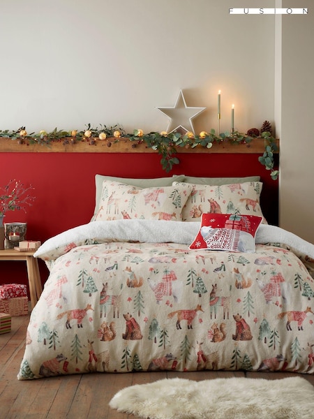 Fusion Red Christmas Woodland Animals Velvet Filled Cushion (AJ9305) | €21