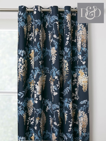 D&D Navy Wisteria 100% Cotton Pair of Eyelet Curtains (AJ9348) | $35 - $90