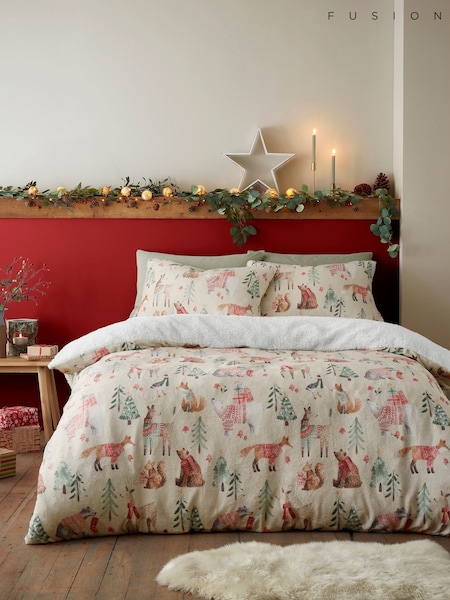 Fusion Natural Christmas Woodland Animals Plush Duvet Cover Set (AJ9361) | €33 - €60