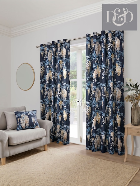 Dreams & Drapes Navy Wisteria 100% Cotton Filled Cushion (AJ9363) | €22