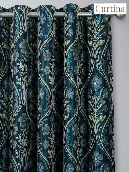 Curtina Navy Estelle Woven Pair of Eyelet Curtains (AJ9378) | LEI 447 - LEI 894
