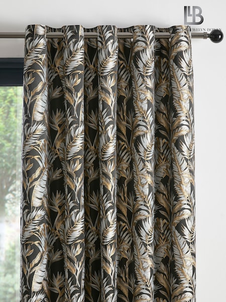 Laurence Llewelyn-Bowen Black Paradise Palm Jacquard Pair of Eyelet Curtains (AJ9381) | R$ 445 - R$ 1,335