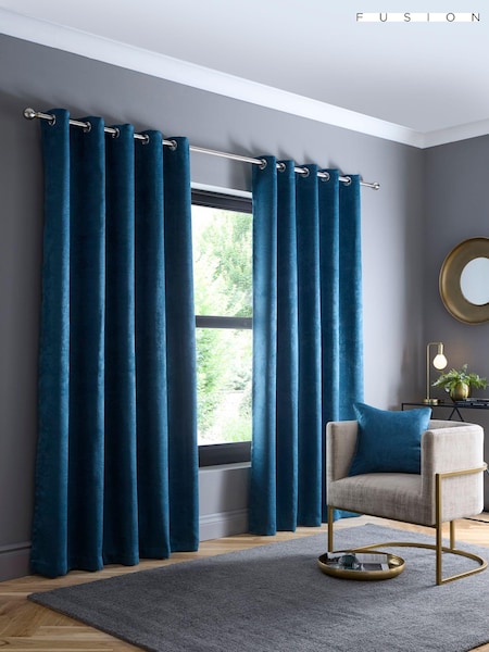 Fusion Teal Strata Room Darkening Woven Pair of Eyelet Curtains (AJ9384) | €26 - €78