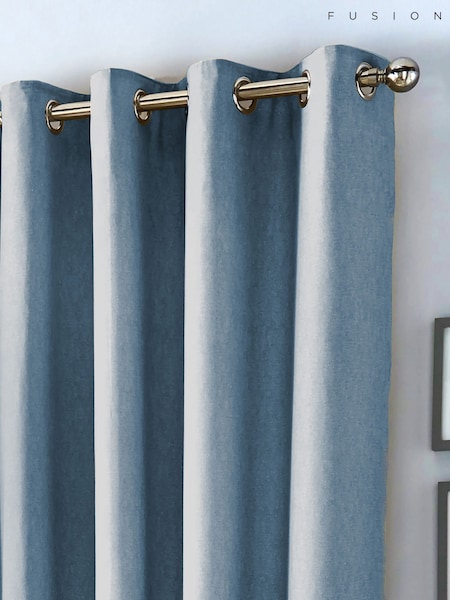 Fusion Light Blue Sorbonne 100% Cotton Pair of Eyelet Room Darkening Curtains (AJ9394) | €29 - €86