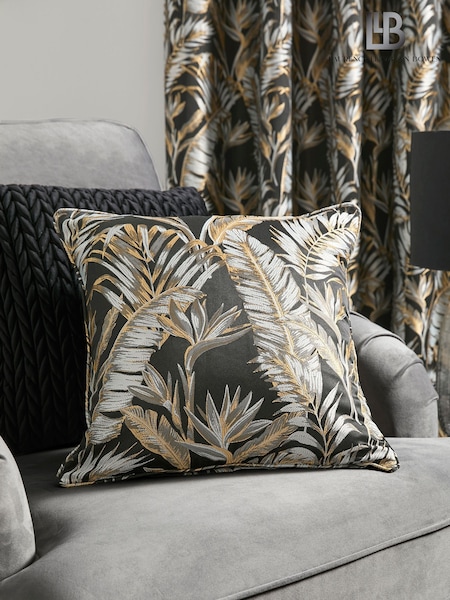 Laurence Llewelyn-Bowen Black Paradise Palm Jacquard Filled Cushion (AJ9416) | €22