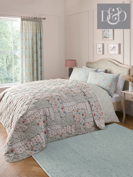 Dreams & Drapes Duck Egg Lorena Patchwork Quilted Bedspread (AJ9429) | €66
