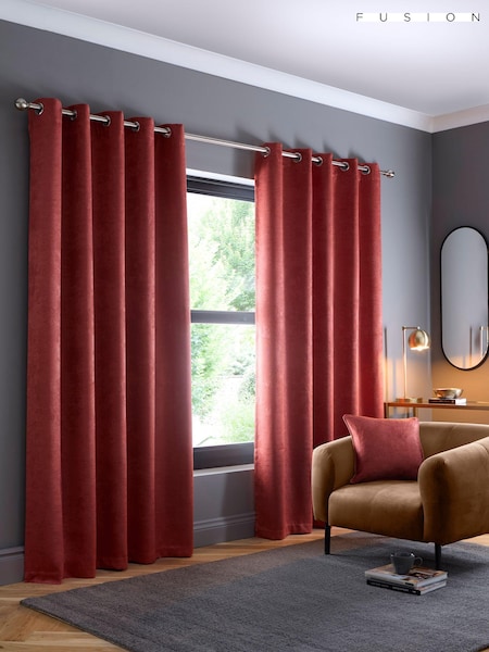 Fusion Terracotta Strata Room Darkening Woven Pair of Eyelet Curtains (AJ9448) | $28 - $82