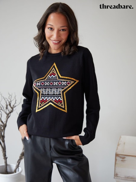 Threadbare Black Fairisle Knitted Christmas Jumper (AJ9538) | AED98