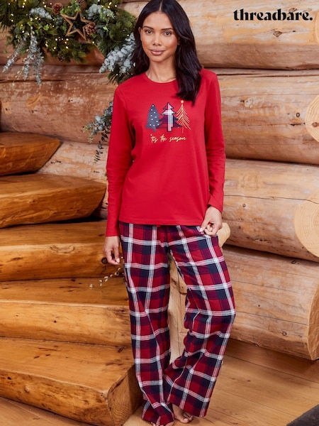 Threadbare Red Curve 100% Cotton Long Sleeve Christmas Check Pyjama Set (AJ9543) | €22