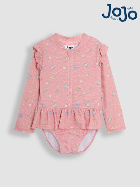 JoJo Maman Bébé Pink Textured Long Sleeve Swimsuit (AJ9618) | €32 - €35