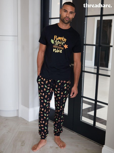 Threadbare Black 100% Cotton Short Sleeve Autumn Pyjamas Set (AJ9619) | €17