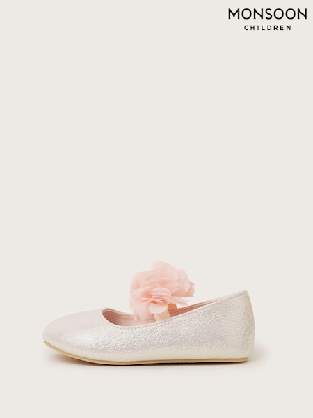 Monsoon Pink Corsage Metallic Faux Leather Ballet Flats (AJ9625) | ₪111