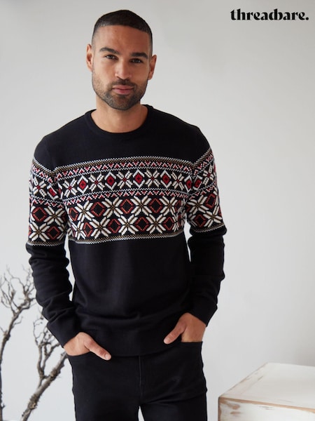 Threadbare Black Fairisle Pattern Knitted Christmas Jumper (AJ9626) | €16