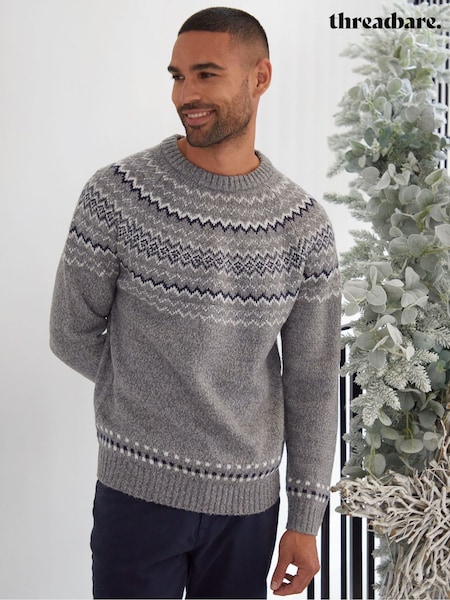 Gri - Pulover Threadbare Tricou la baza gâtului Crăciun (AJ9629) | 100 LEI