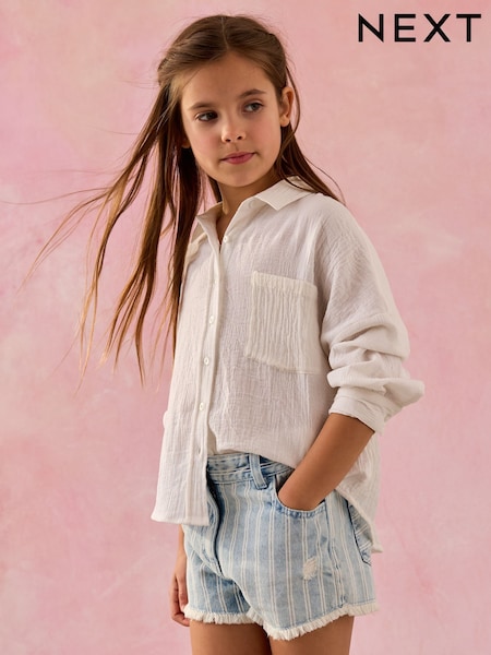 White Oversized 100% Cotton Shirt (3-16yrs) (AJ9734) | $34 - $45