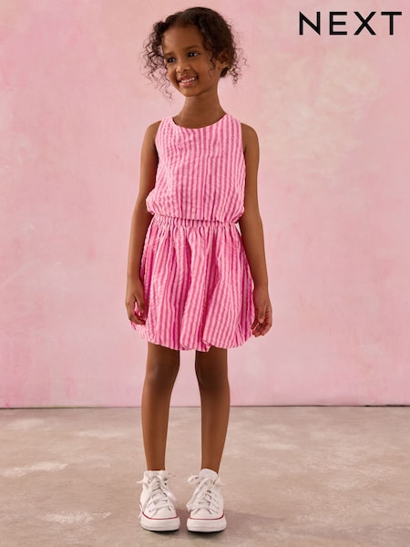 Pink Stripe 100% Cotton Blouse And Puffball Skirt Co-ord Set (3-16yrs) (AJ9743) | AED112 - AED142