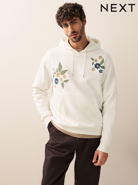 Ecru Cotton Rich Printed Graphic Hoodie (AJ9747) | R$ 345