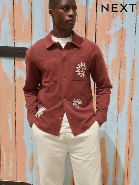 Rust Red Embroidered Graphic Shacket (AJ9752) | €48