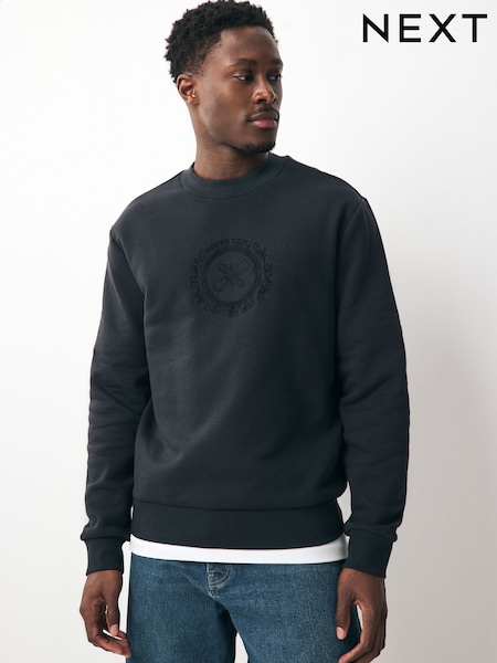 Black Embroidered Cotton Rich Crew Graphic Sweatshirt (AJ9754) | R$ 325