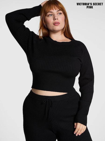 Victoria's Secret PINK Black Ribbed Knit Long Sleeve Top (AJ9862) | €20.50