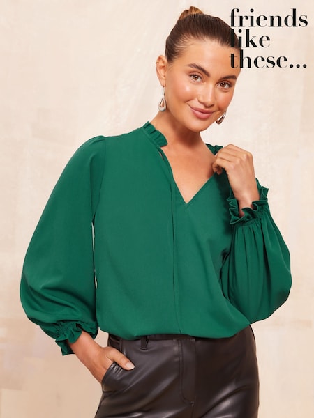 Friends Like These Green Long Sleeve Tie Blouse (AJ9915) | €22