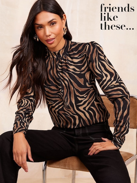 Friends Like These Brown Animal Jersey High Neck Top (AJ9919) | €32