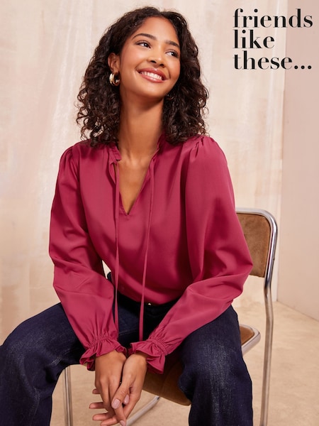 Friends Like These Berry Red Long Sleeve Tie Blouse (AJ9922) | €33