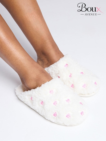 Boux Avenue Cream Bow Embroidered Mules Slippers (AJ9983) | €18