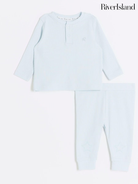 River Island Blue Baby Boys Grandad Rib Top and Leggings Set (AJ9992) | €18