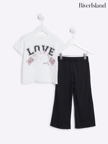 River Island White Girls Love Bracelet 100% Cotton T-Shirt and Leggings Set (AJ9993) | AED46