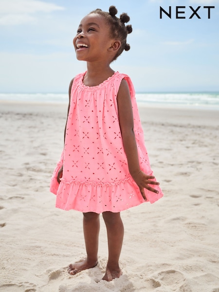 Fluro Pink Sleeveless Broderie Summer Dress (3mths-8yrs) (AJ9996) | €30 - €39