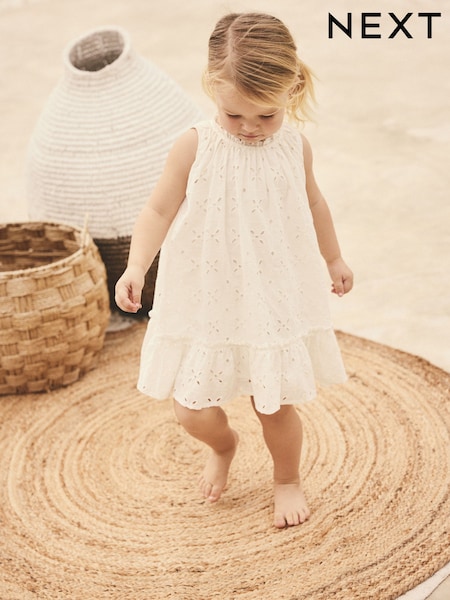 White Sleeveless Broderie Summer Dress (3mths-8yrs) (AJ9997) | INR 2,668 - INR 3,396