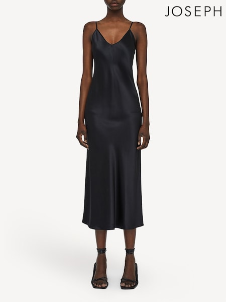 Joseph Black Clea Silk Satin Strap Midi Dress (AK0080) | AED2,883