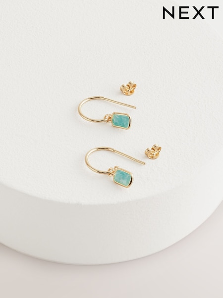 Sterling Silver Guld Pläterad Grön - Charm Hoop Earrings (AK0093) | kr360