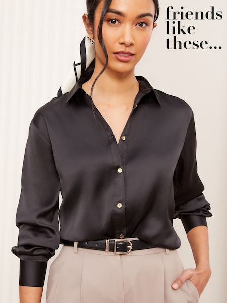 أسود - Friends Like These Satin Button Through Shirt (AK0121) | ‏198 د.إ.‏