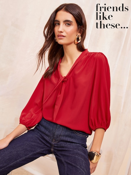 Friends Like These Red V-Neck Bow Front 3/4 Sleeve Blouse (AK0127) | €46