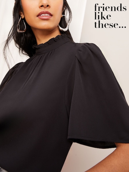 Friends Like These Black Flutter Sleeve Blouse (AK0135) | 139 QAR
