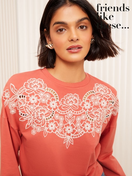 Friends Like These Blush Pink Long Sleeve Crew Neck Embroidered Cutwork Sweatshirt (AK0137) | €52