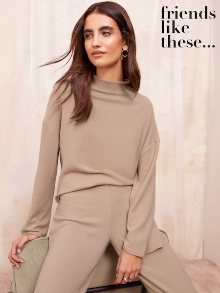 Neutraal - Friends Like These Comfortabele top met opstaande kraag en lange mouwen (AK0141) | € 17