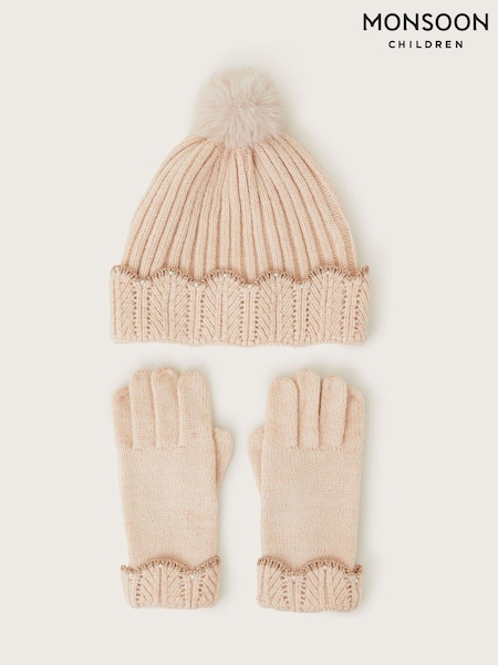 Monsoon Brown Faux Fur Pom-Pom Hat And Gloves Set (AK0167) | ₪126 - ₪131