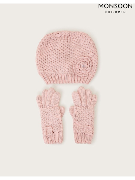 Monsoon Pink Flower Beanie And Gloves Set (AK0172) | €33 - €34