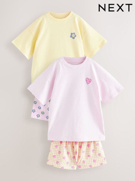 Rosa/amarillo - 100% Cotton Short Pyjamas 2 Pack (3-16yrs) (AK0208) | 25 € - 33 €