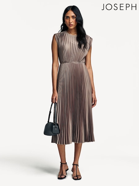 Joseph Brown Volta Weave Pleated Midi Dress (AK0273) | AED2,883