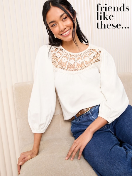 Кремовый - Friends Like These 3/4 Sleeve Lace Insert Top (AK0281) | €48
