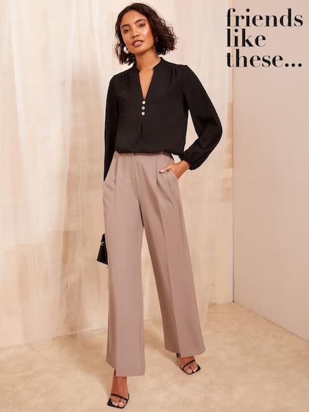 Friends Like These Black Petite Long Sleeve Button Notch Neck Blouse (AK0292) | €42